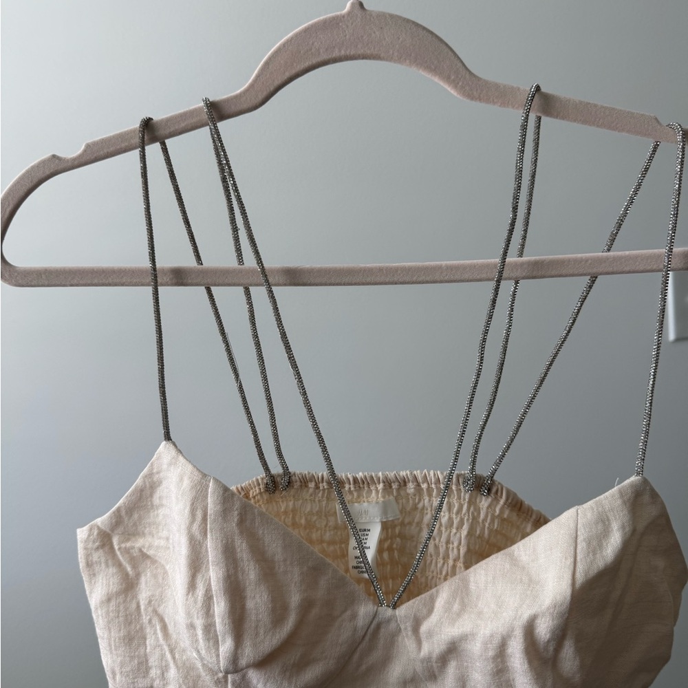 H&M Cream linen crop top with silver straps